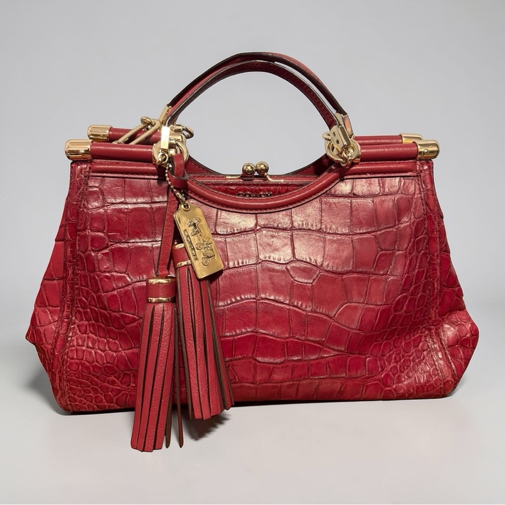 Coach Madison Carrie Croc Classic Embossed Kisslock in Red - Picture 2 of 16